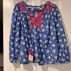 NWT J Crew floral tassel top